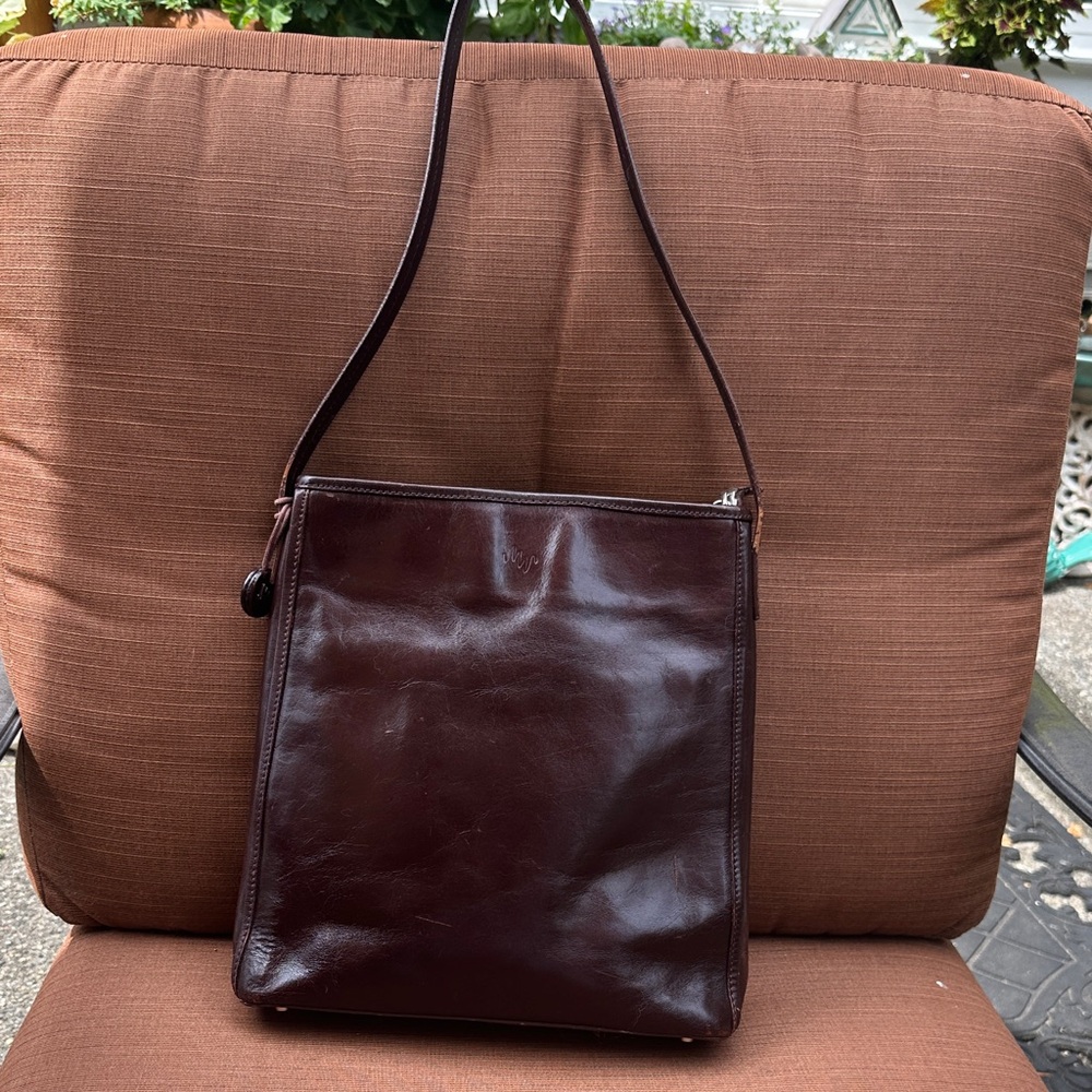 Monsac vintage shoulder bag, rich, deep, wine colored structured leather